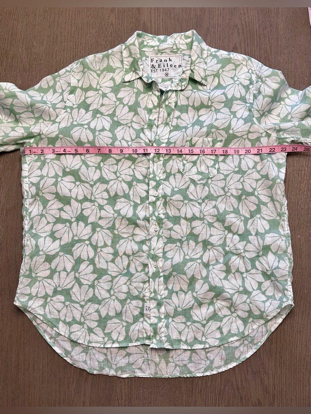 Frank & Eileen Eileen Mint Floral Linen Button Up Shirt Medium Italy - Picture 5 of 12